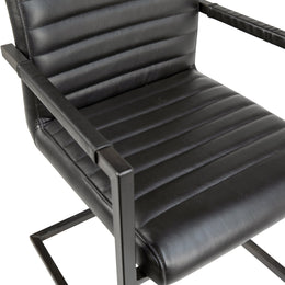 Greyson Genuine Full Grain Leather and Steel Modern Dining Arm Chair in Black