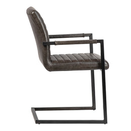 Greyson Genuine Vintage Dark Brown Top Grain Leather and Black Iron Dining Arm Chair