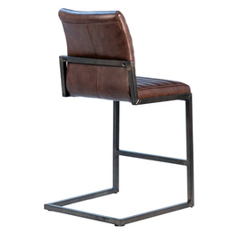 Greyson Genuine Full Grain Leather and Steel Modern Counter Stool in Vintage Brown