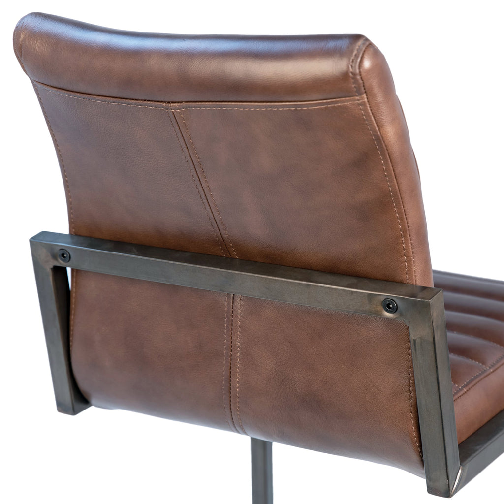 Greyson Genuine Full Grain Leather and Steel Modern Dining Arm Chair in Vintage Brown