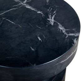 Melia Round Marble Finished Modern Concrete Pedestal End Table in Black