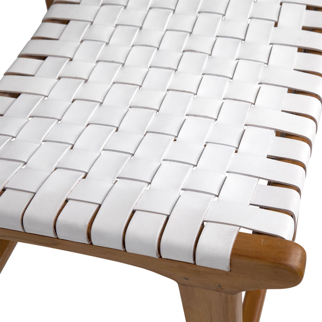 Maverick Top Grain Woven White Leather with Natural Teak Frame Dining Counter Stool