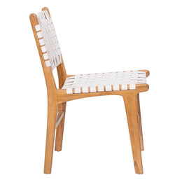 Maverick Top Grain Woven White Leather with Natural Teak Frame Dining Side Chair