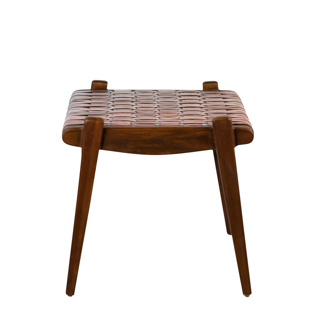 Alora 45" Teak and Natural Brown Woven Leather Bench