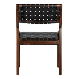 Willow Rich Dark Brown Stained Teak and Black Woven Full Grain Leather Chair