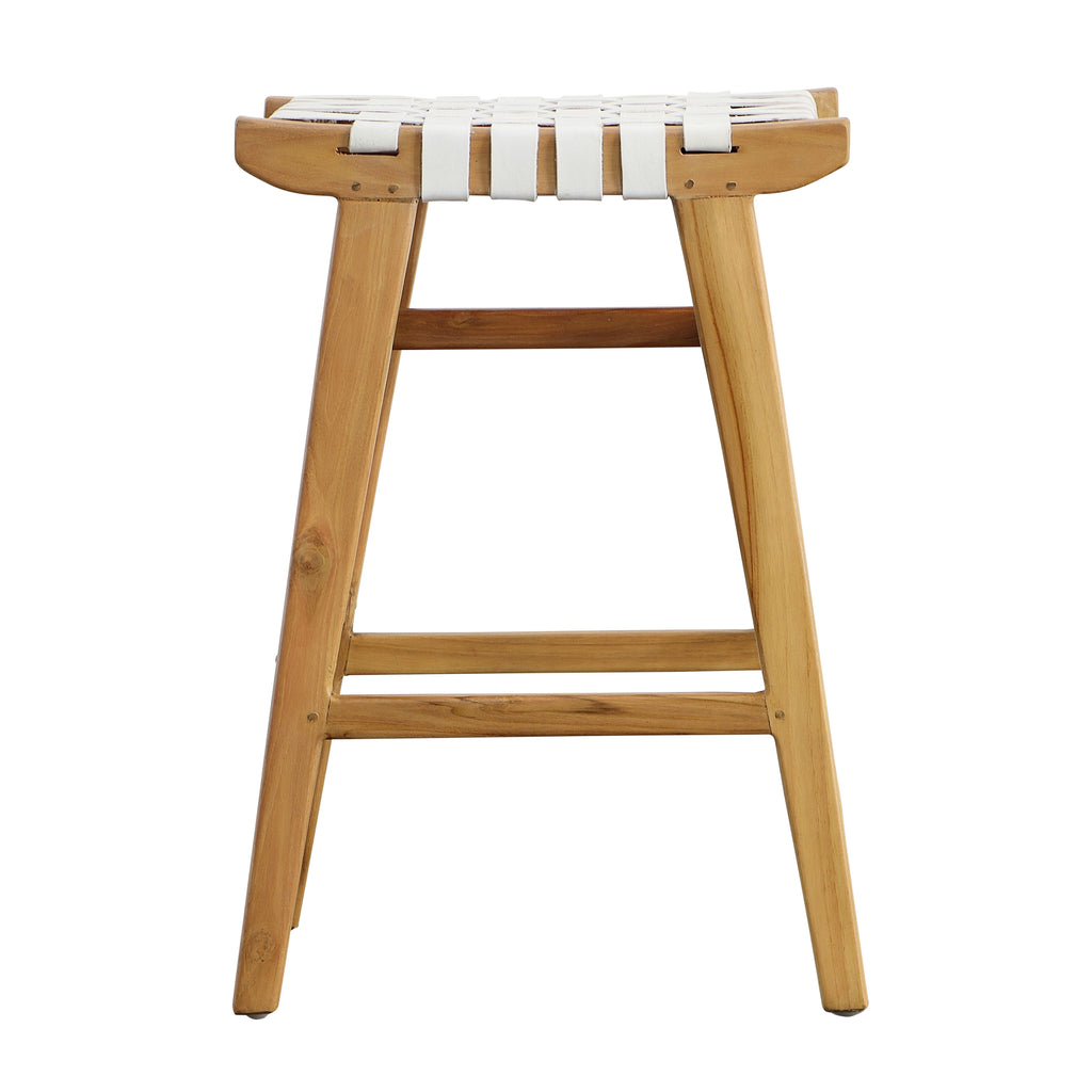 Camila Counter Stool Teak Wood and Full Grain Leather - Natural and White