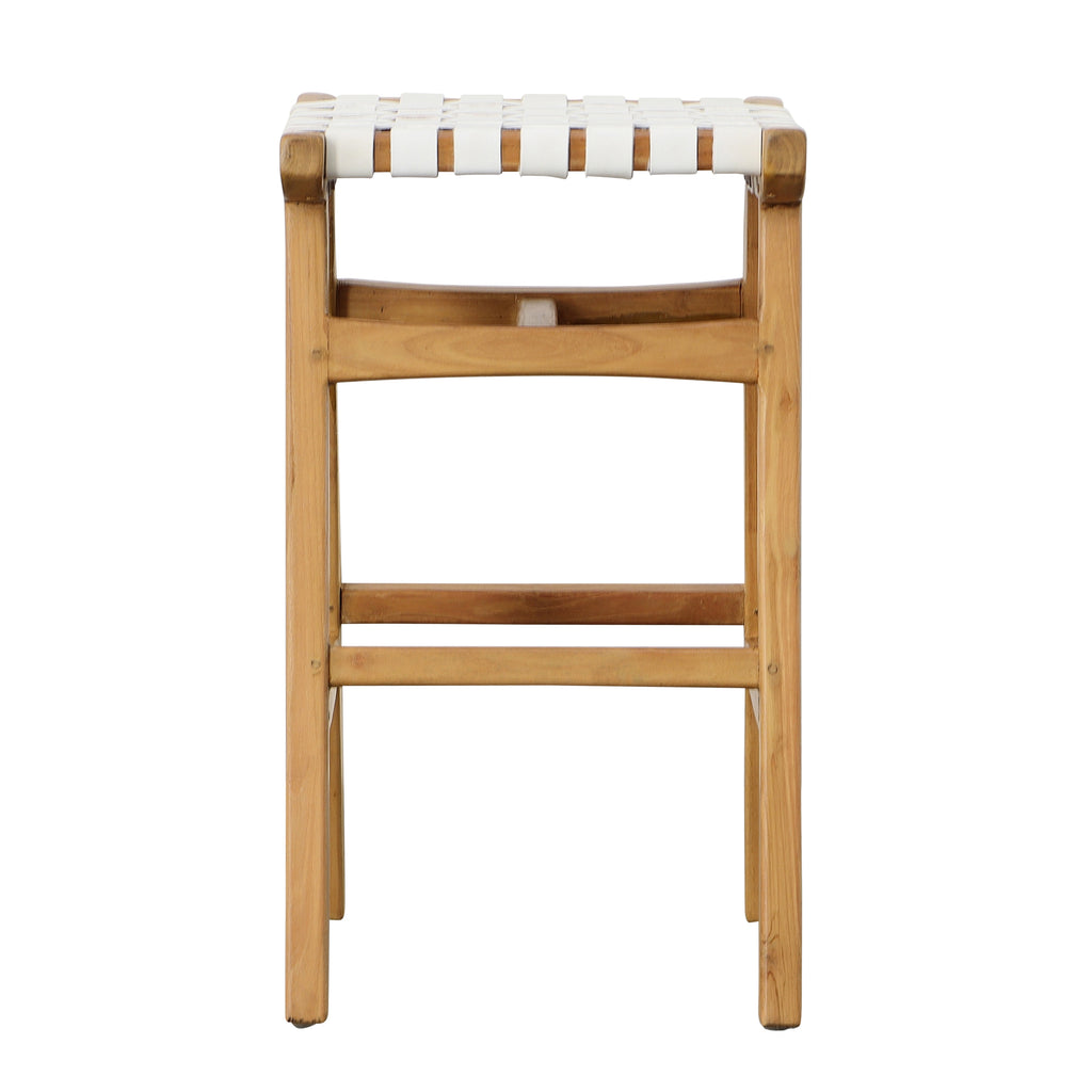 Camila Counter Stool Teak Wood and Full Grain Leather - Natural and White