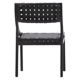 Willow Black Stained Teak and Black Woven Full Grain Leather Chair