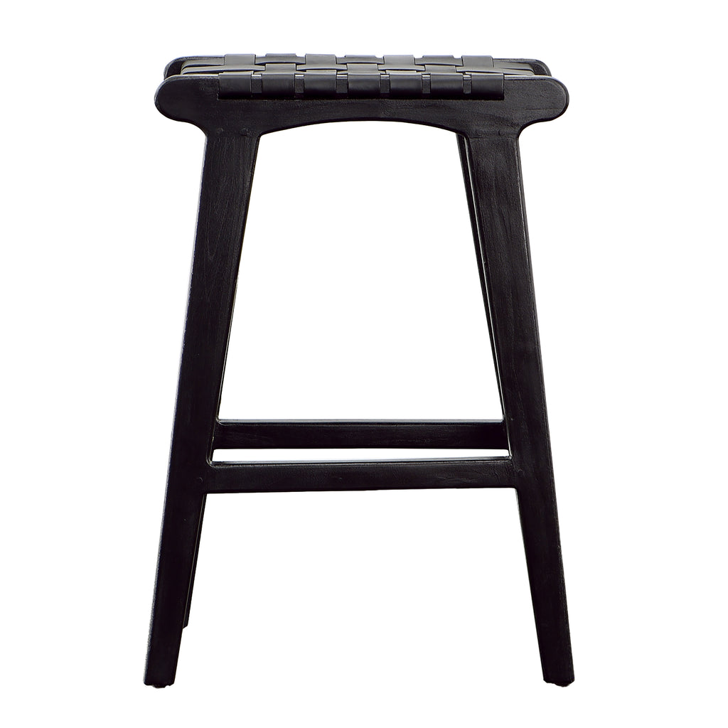 Dale Counter Stool Teak Wood and Full Grain Leather - Antique Black