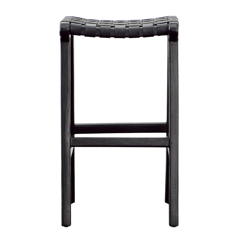 Dale Counter Stool Teak Wood and Full Grain Leather - Antique Black