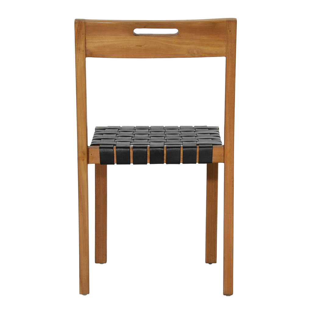 Glinda Dining Chair Set of 2 Teak Wood Frame and Genuine Leather - Natural and Black