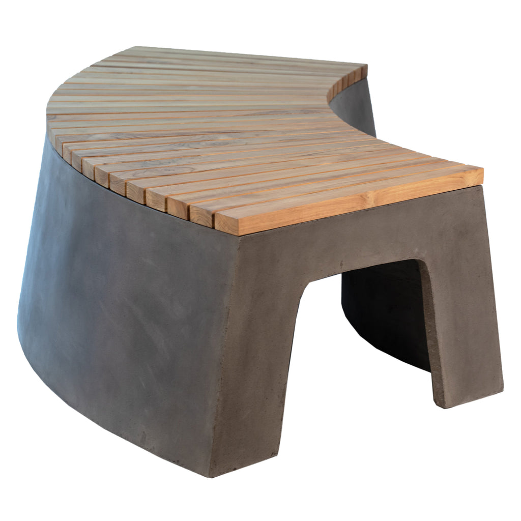 Ezra 67" Indoor-Outdoor Curved Concrete and Teak Bench