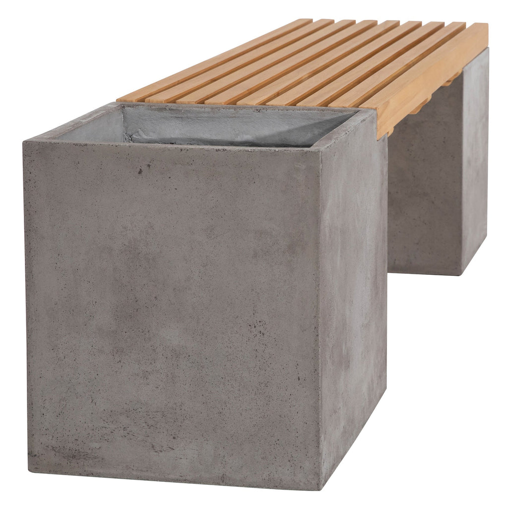 Ezra 67" Indoor-Outdoor Concrete and Teak Planter Bench