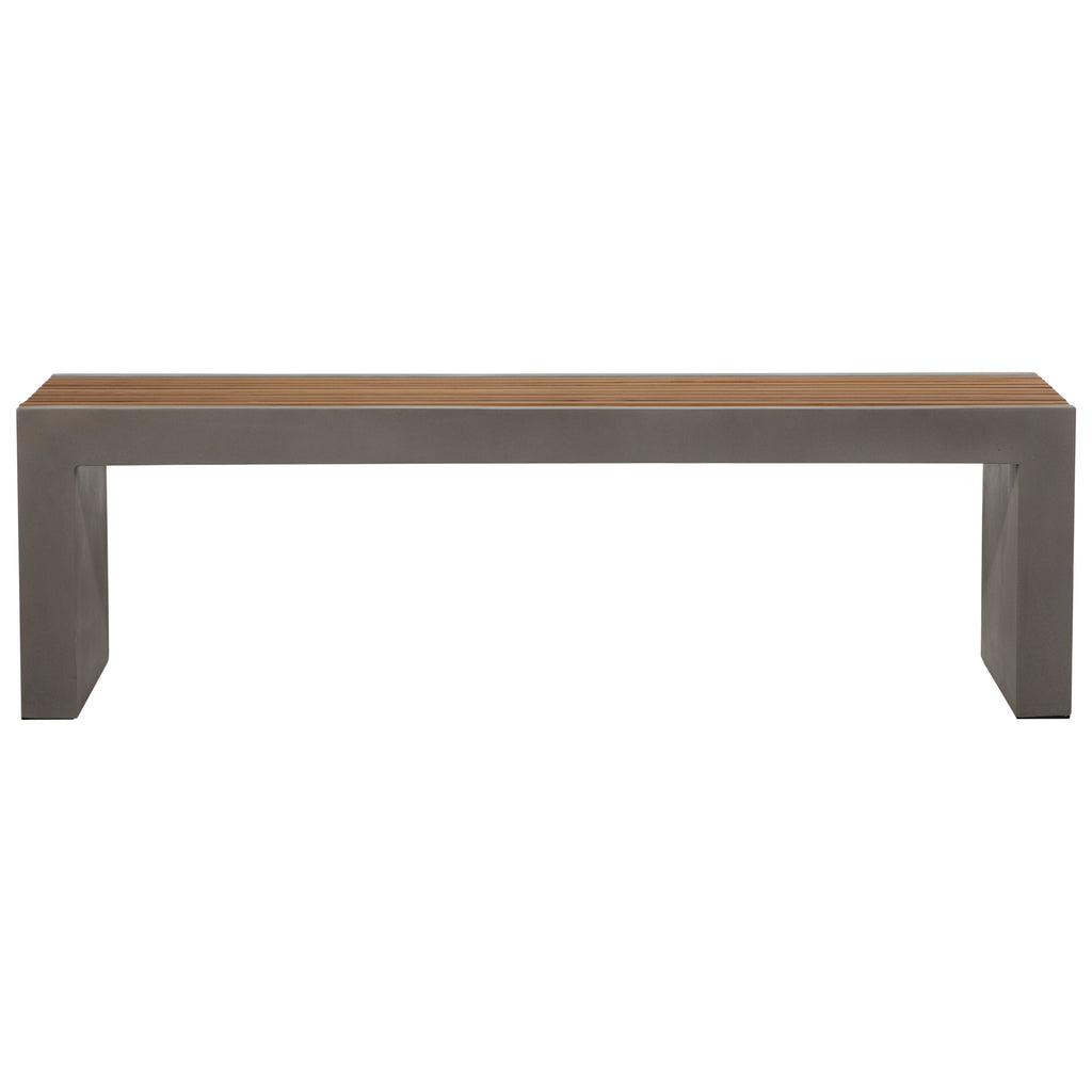 Alania 60" Concrete and Teak Indoor-Outdoor Bench