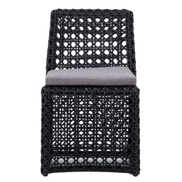 Maxine Indoor-Outdoor Woven Charcoal Grey Poly Rope Cube Chair with Light Grey Cushion