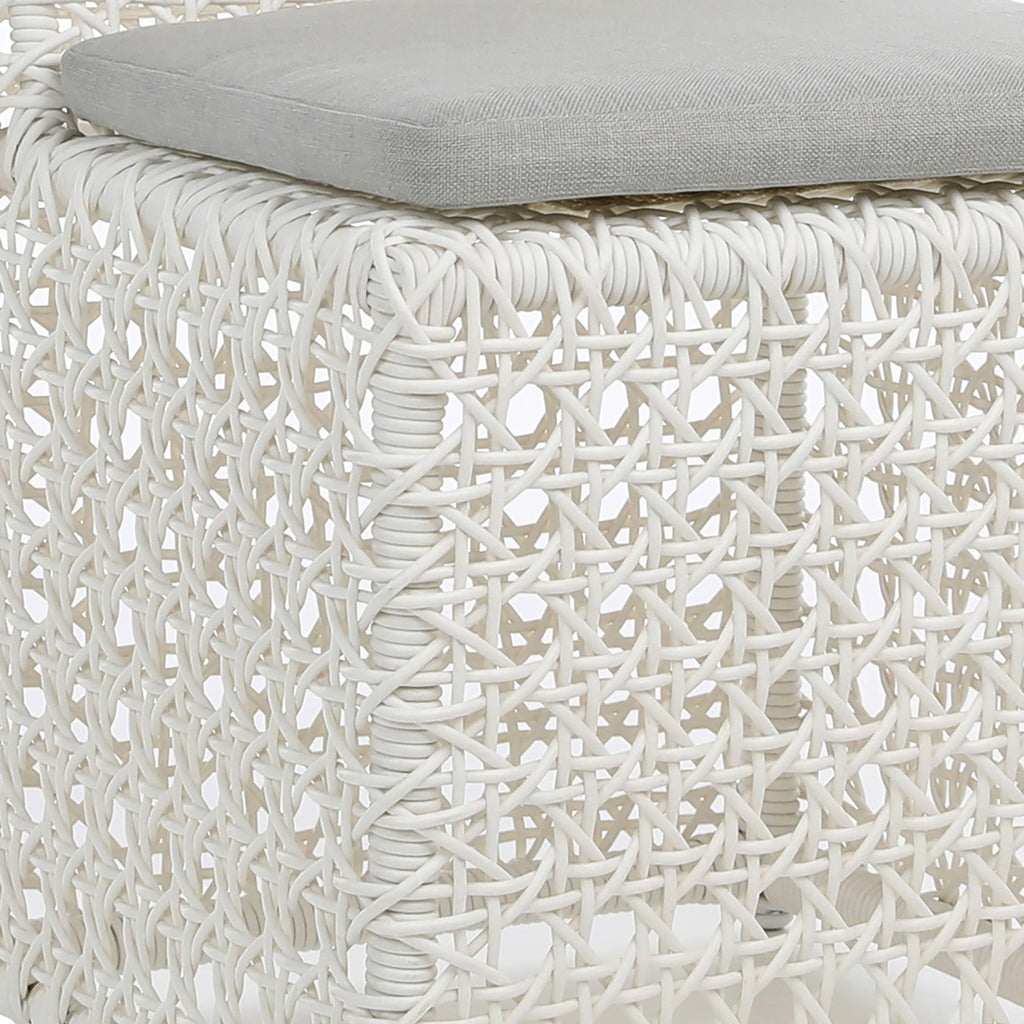 Maxine Indoor-Outdoor Woven Bright White Poly Rope Cube Chair with Light Grey Cushion