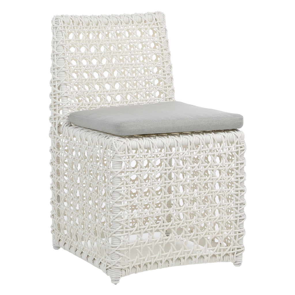 Maxine Indoor-Outdoor Woven Bright White Poly Rope Cube Chair with Light Grey Cushion