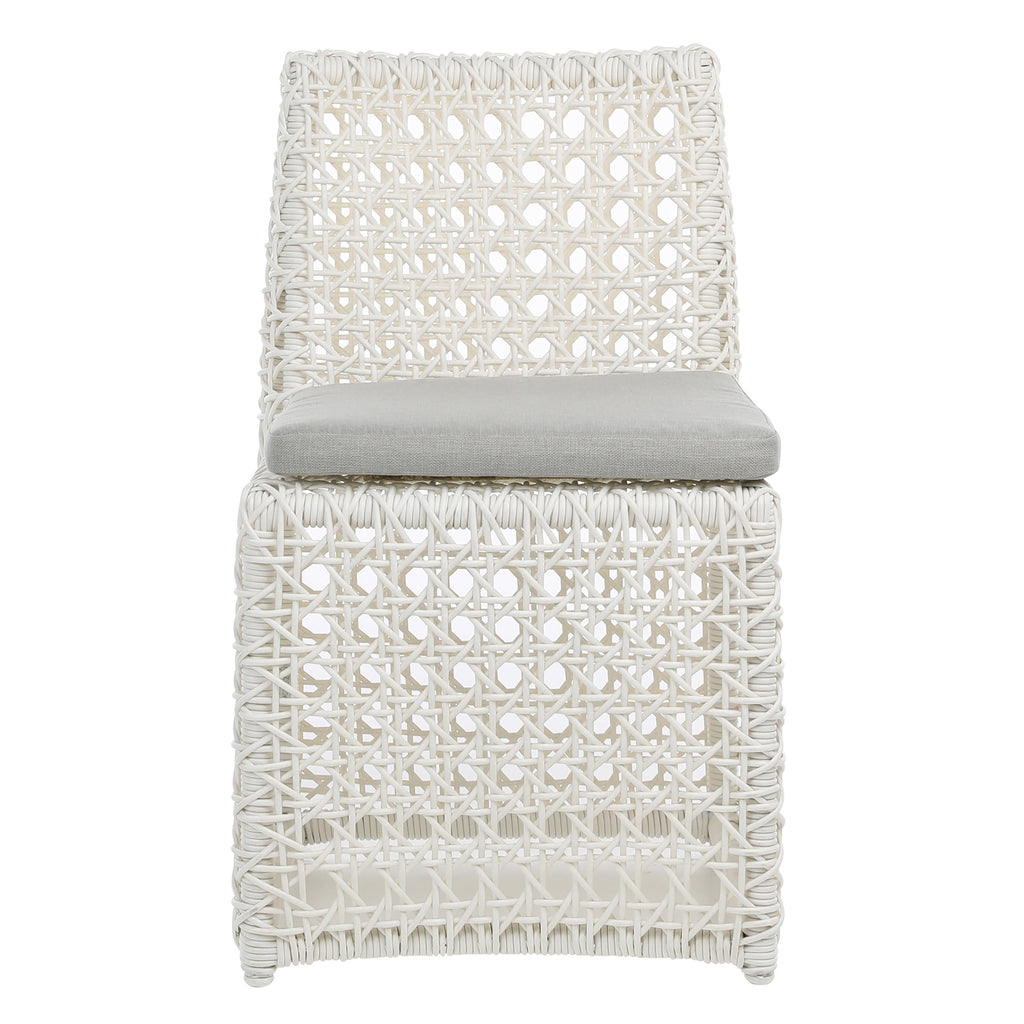 Maxine Indoor-Outdoor Woven Bright White Poly Rope Cube Chair with Light Grey Cushion