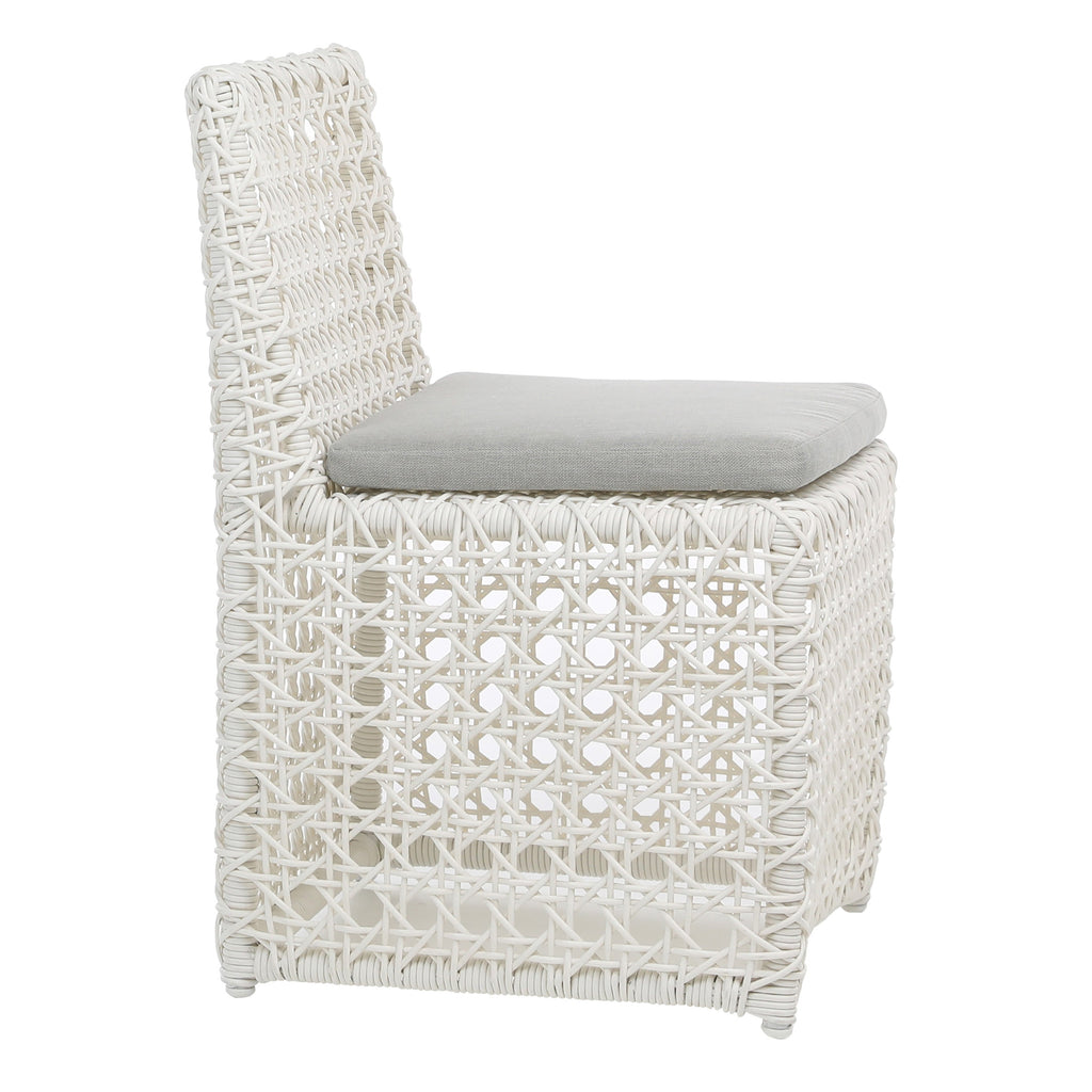 Maxine Indoor-Outdoor Woven Bright White Poly Rope Cube Chair with Light Grey Cushion