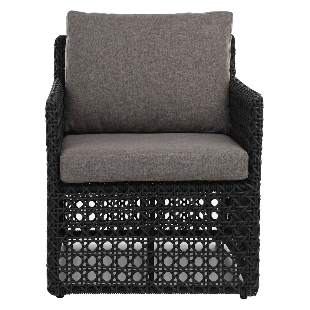 Maxine Indoor-Outdoor Woven Charcoal Grey Poly Rope Cube Arm Chair with Light Grey Cushion