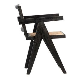 Malachi Black Oak and Natural Rattan Dining Arm Chair