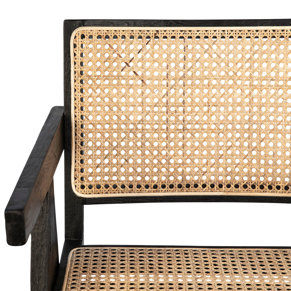 Malachi Black Oak and Natural Rattan Dining Arm Chair