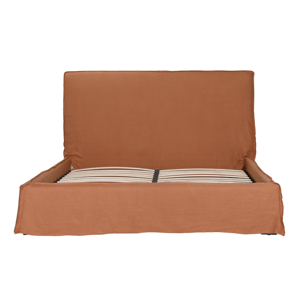 Whitney Bed Linen Blend Upholstered Slipcover and Birch Wood Frame - Terracotta