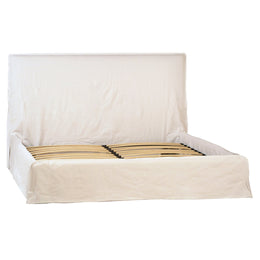 Stetson Ivory Linen Upholstered Slipcover Style Platform Panel Bed in Eastern King