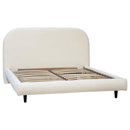 Allison Natural White Boucle Curved Panel Headboad Platform Bed, Queen