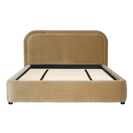 Agi Bed Polyester Velvet Upholstery and Birch Wood Frame - Camel