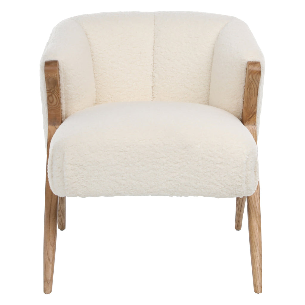 Omar Ivory Sheepskin Upholstered Occasional Arm Chair with Natural Oak Finished Legs