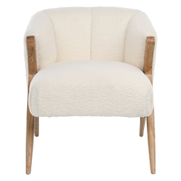 Omar Ivory Sheepskin Upholstered Occasional Arm Chair with Natural Oak Finished Legs