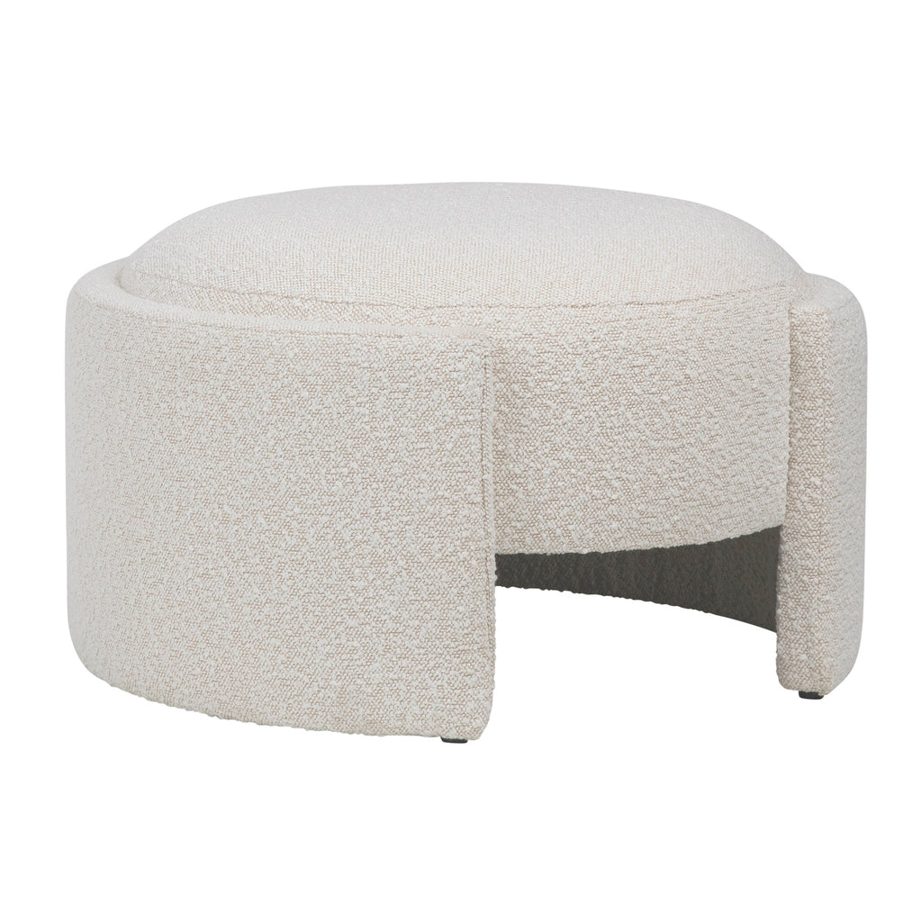 Shawn Off-White Boucle Round Ottoman with Raised Foot