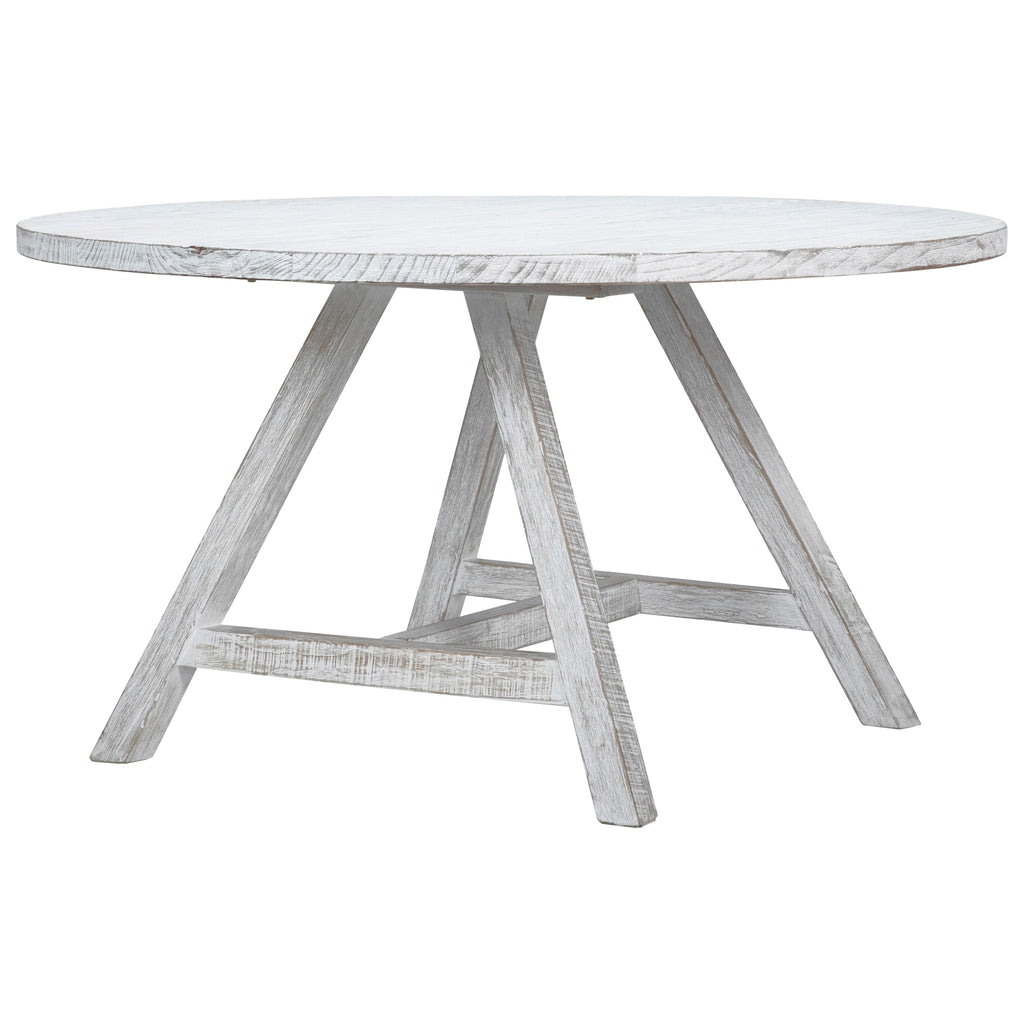Cape Cod 56" Round White Wash Dining Table with 4 Leg Trustle Base