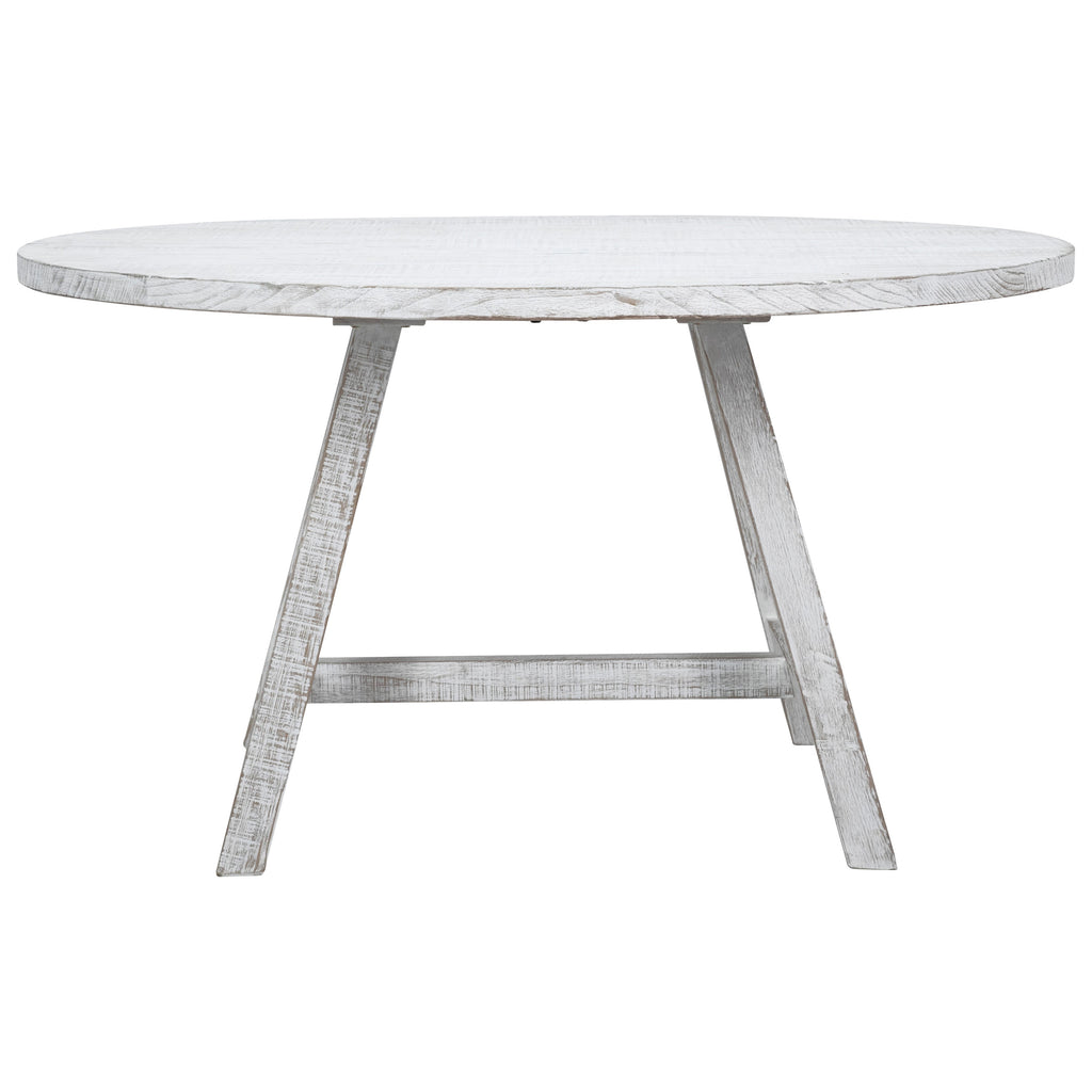 Cape Cod 56" Round White Wash Dining Table with 4 Leg Trustle Base