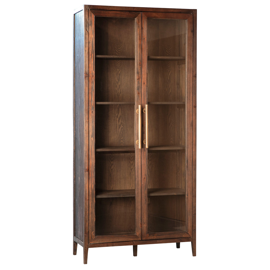 Ellie 93" High Reclaimed Pine and Glass 2-Door Cabinet in Dark Brown