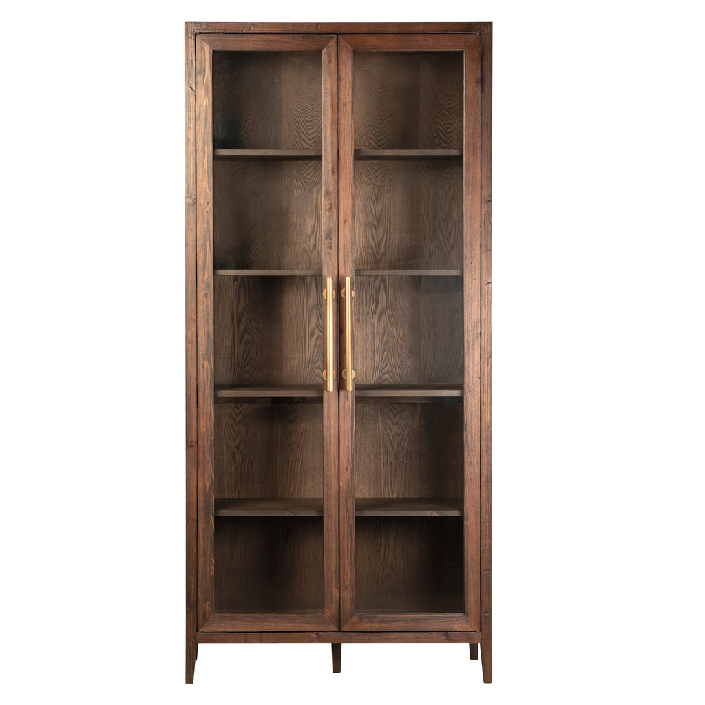 Ellie 93" High Reclaimed Pine and Glass 2-Door Cabinet in Dark Brown