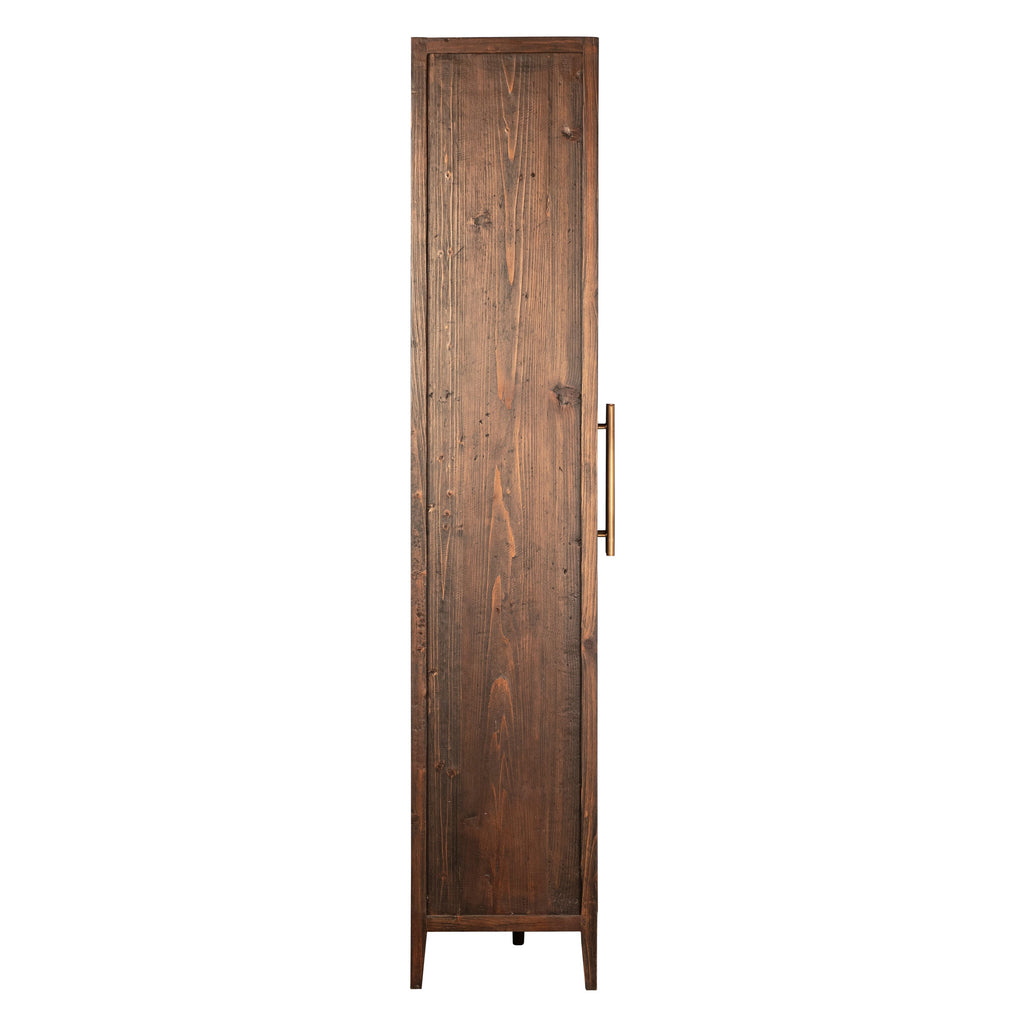 Ellie 93" High Reclaimed Pine and Glass 2-Door Cabinet in Dark Brown