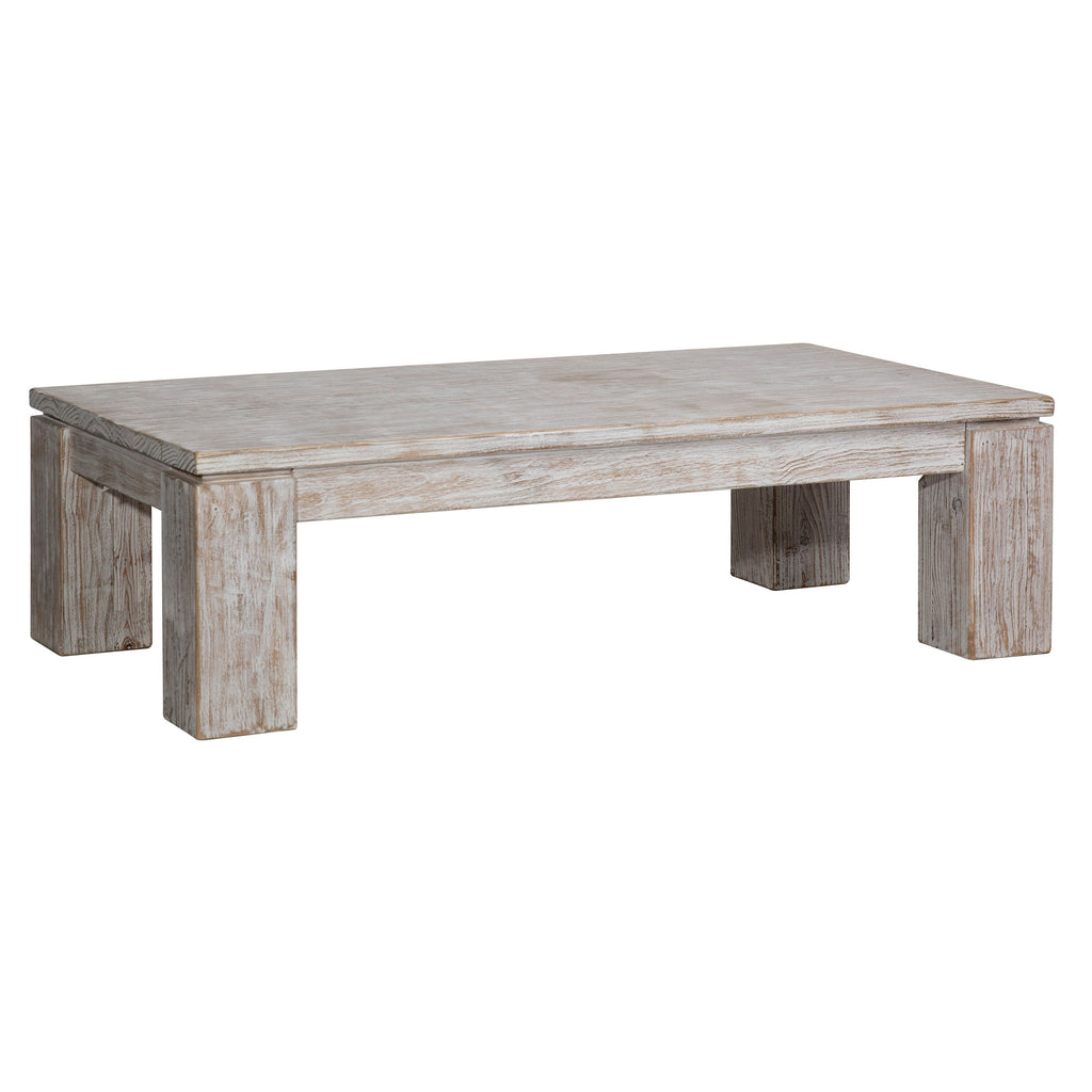 Datona 56" Rectangular Reclaimed Pine White Wash Block Feet Coffee Table