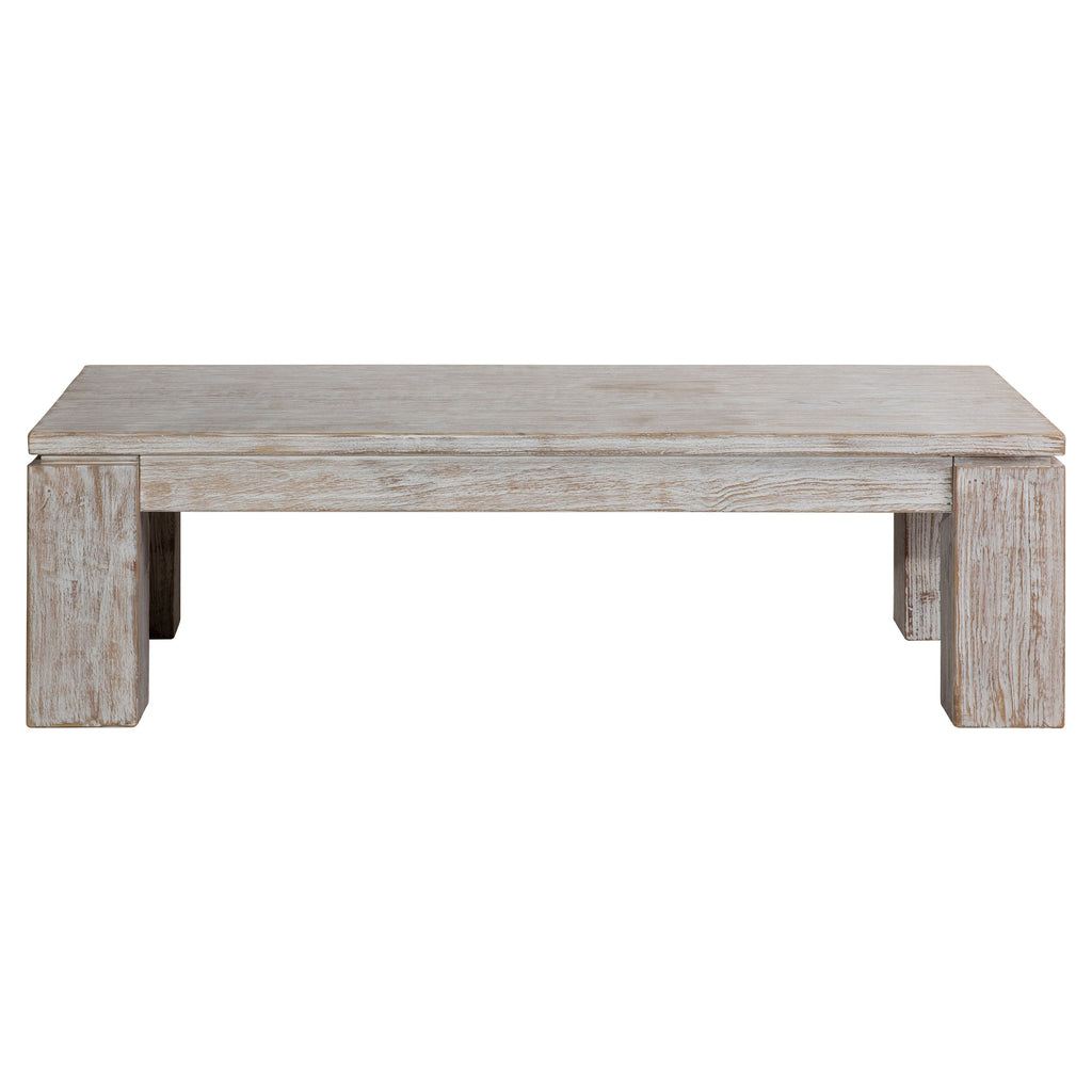 Datona 56" Rectangular Reclaimed Pine White Wash Block Feet Coffee Table