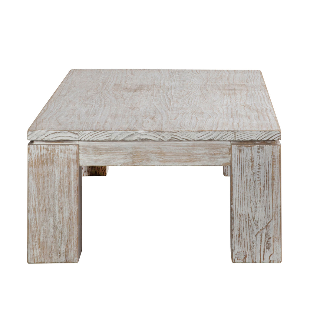 Datona 56" Rectangular Reclaimed Pine White Wash Block Feet Coffee Table