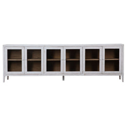 Cape Cod 109" Reclaimed Pine White Wash Sideboard with Glass Front Doors