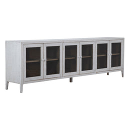 Ellie 109" Long Reclaimed Pine and Glass 6-Door Sideboard in Light Warm Wash