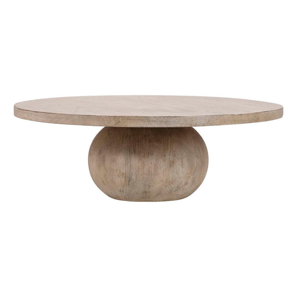 Sophia 42" Round Reclaimed Pine Modern Coffee Table with Ball Pedestal Base