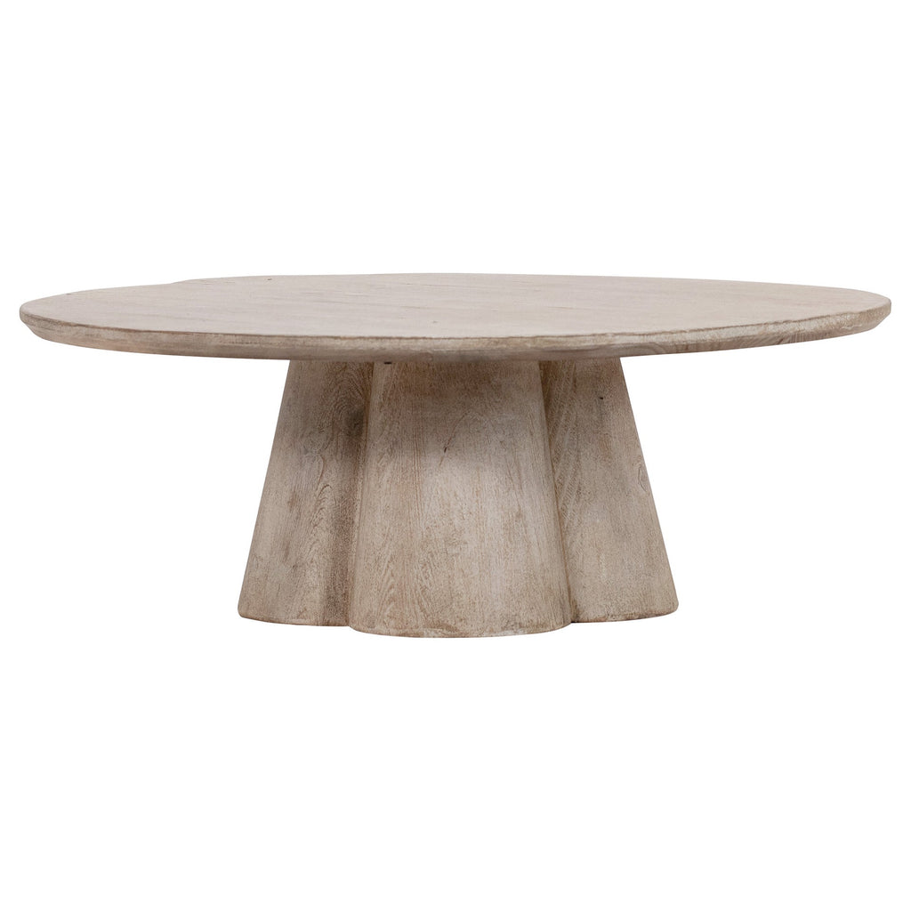 Vera 42" Round Reclaimed Pine Modern Coffee Table with 4 Clover Pedestal Base