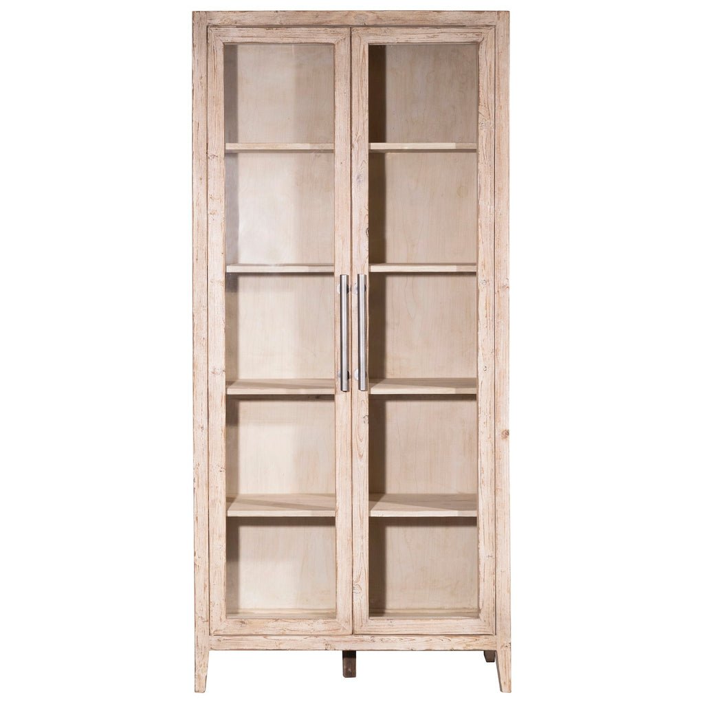 Ellie 93" High Reclaimed Pine and Glass 2-Door Cabinet in Light Warm Wash