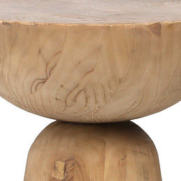 Balak Reclaimed Pine Round Modern Hourglass Side Table, Natural Pine