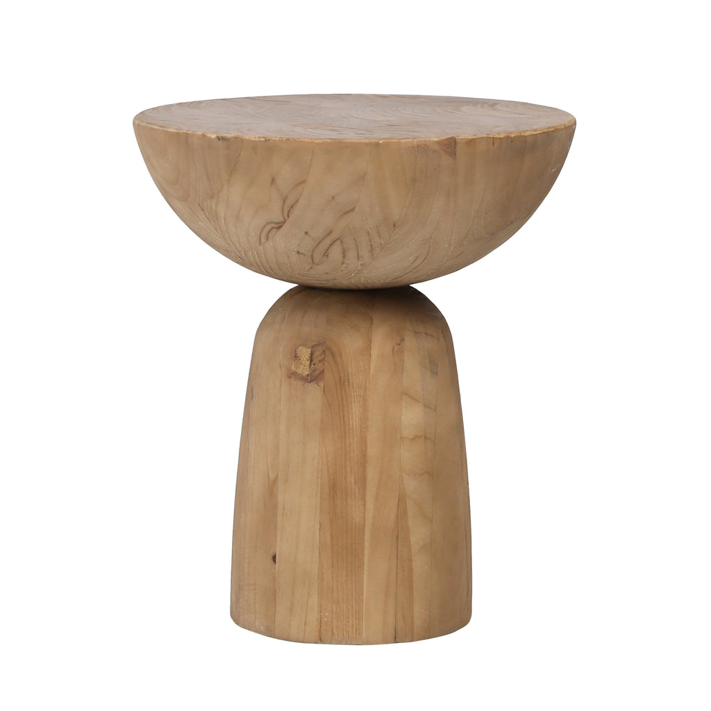 Balak Reclaimed Pine Round Modern Hourglass Side Table, Natural Pine