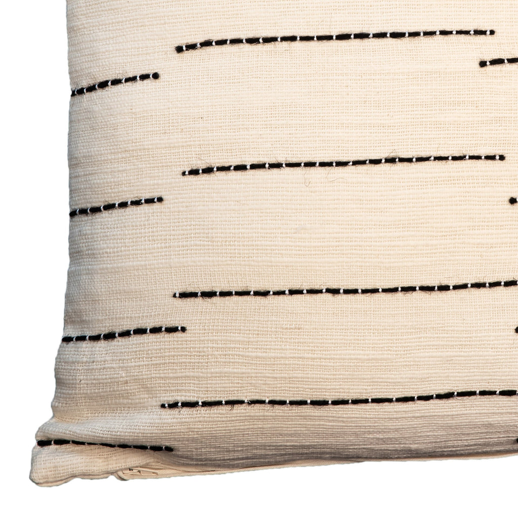 Mave Beige Handwoven Cotton Square Throw Pillow with Black Line Patterns