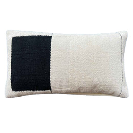 Blok Handwoven Cotton Black and White Color Block 20"x14" Kidney Pillow